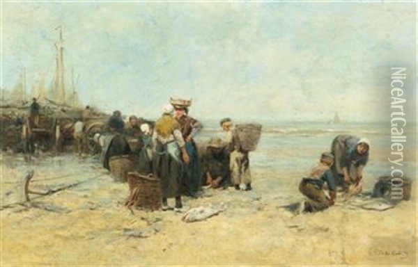 Fishermen On The Beach Oil Painting - Mari ten Kate