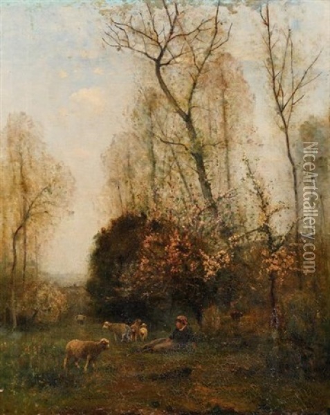 Paysanne Et Son Troupeau Oil Painting - Louis Aime Japy