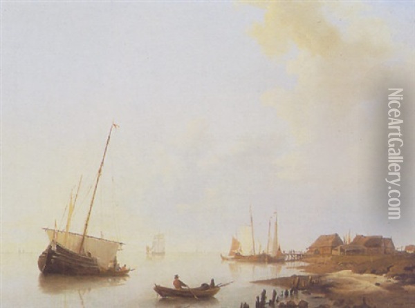 Shipping In An Estuary Oil Painting - Hermanus Koekkoek the Elder