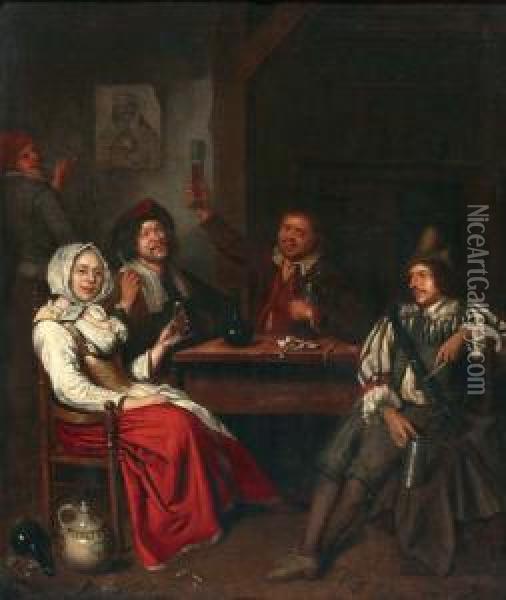 Drinkend Gezelschap In Een Herberg Oil Painting - Pieter Gerritsz. van Roestraten