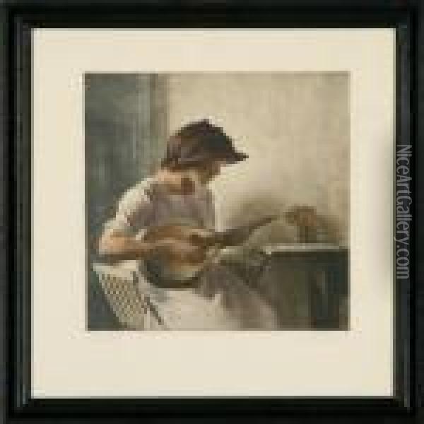 Playing Themandolin Oil Painting - Peder Vilhelm Ilsted