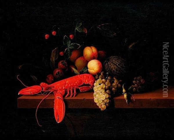 Nature Morte Au Homard Et Fruits Sur Un Entablement Oil Painting - Cornelis De Heem