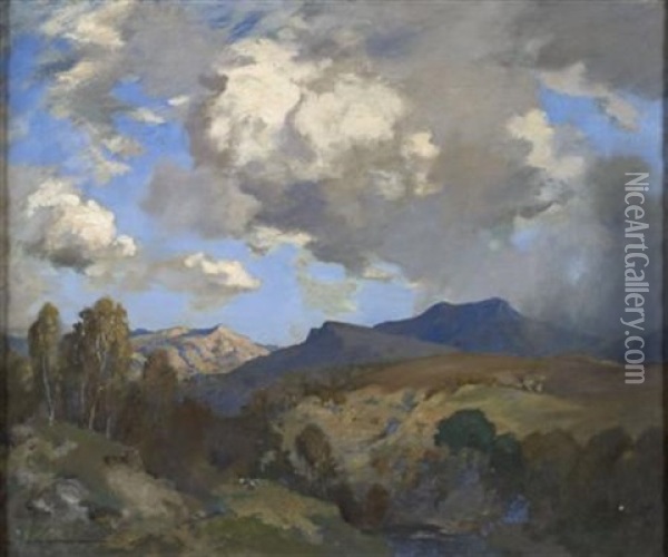 Clouds Over A Mountain Glen Oil Painting - James Whitelaw Hamilton