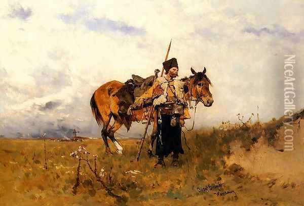 Kozak na stanowisku Oil Painting - Josef von Brandt