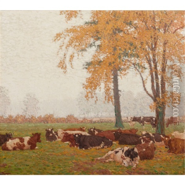 Cows In A Meadow Oil Painting - Edward Charles Volkert