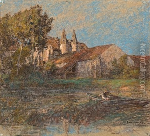 Le Chateau D'armentieres D'ourq Oil Painting - Leon Augustin L'Hermitte
