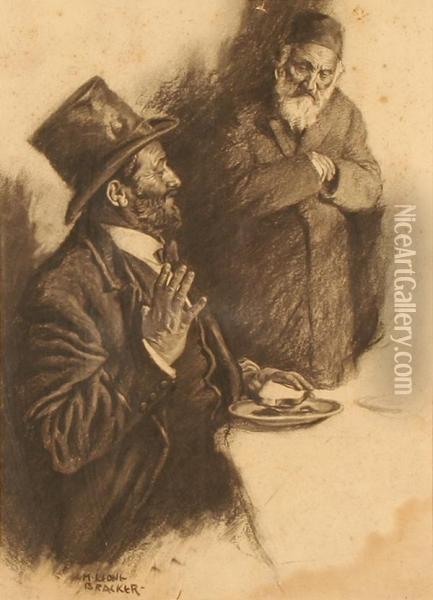 Temptation: The Rabbi And The Ham Sandwich Oil Painting - M. Leone Bracker