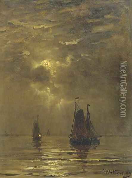 Bomschuiten setting out by moonlight Oil Painting - Hendrik Willem Mesdag