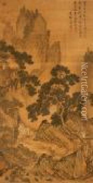 Swift Stream Beneath An Ancient Pine Oil Painting - Tang Yin