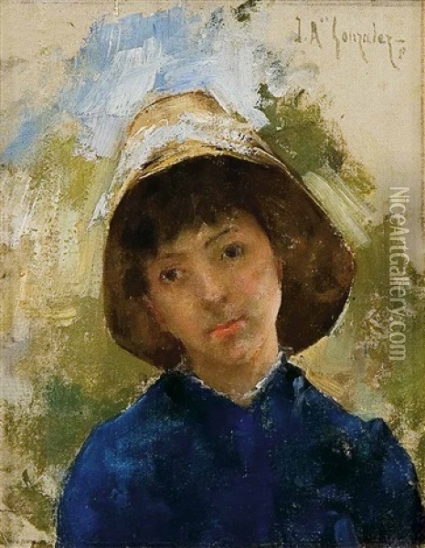 Retrato De Joven Con Sombrero Oil Painting - Juan Antonio Gonzalez