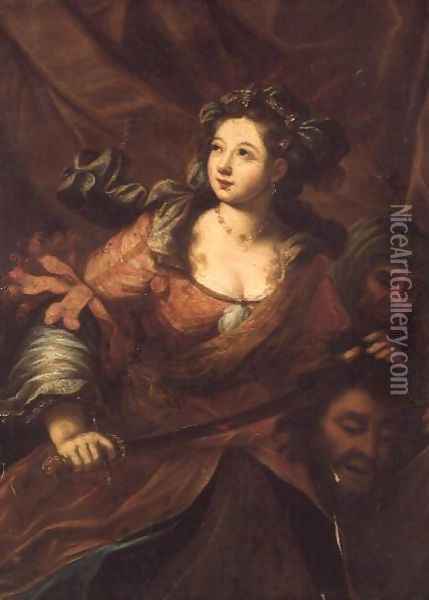 Judith leaving Holofernes tent Oil Painting - Bartolomeo Biscaino