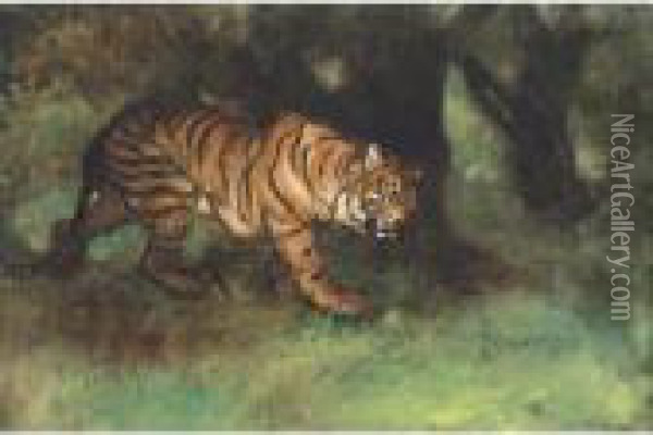 Tiger Oil Painting - Arthur Bowen Davies