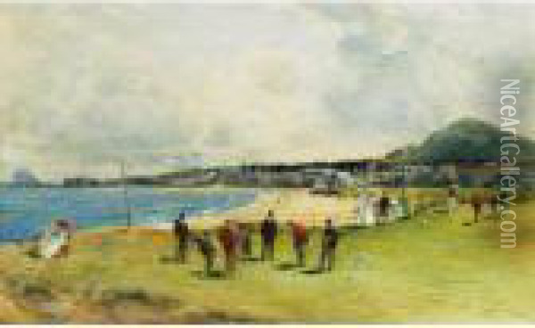 Playing The First Hole At Point Garry, North Berwick Oil Painting - Michael Brown