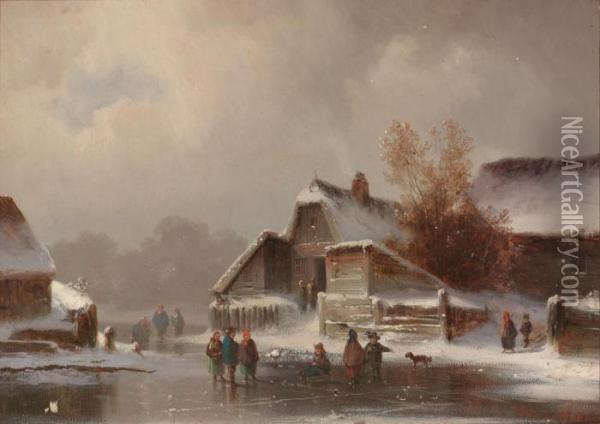 Winterliches Eisvergnugen Vor Malerischer Kulisse Oil Painting - Anton Doll
