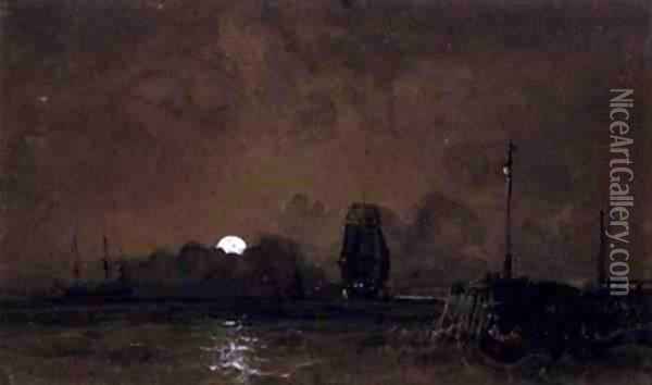 Sunderland Harbour Moonlight Oil Painting - George the Elder Chambers