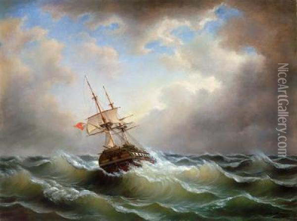 Zweimaster Im Seesturm Oil Painting - Albert De Marees