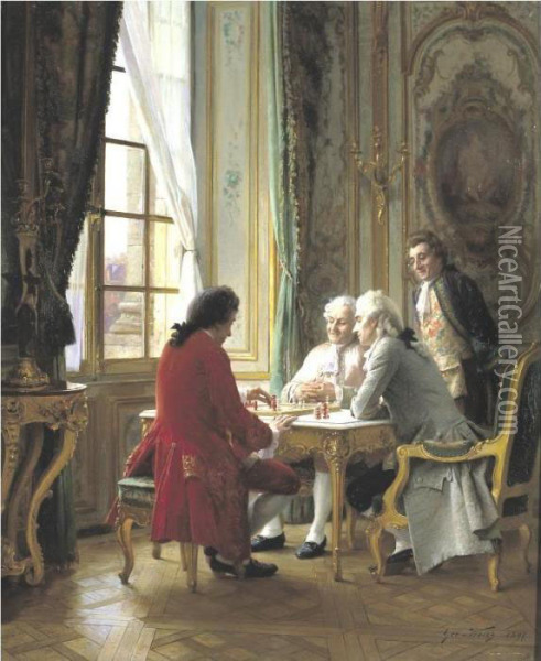 The Chess Game Oil Painting - Georges Emile, Geo Weiss
