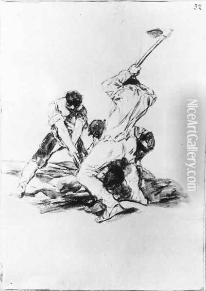 Three Men Digging Oil Painting - Francisco De Goya y Lucientes