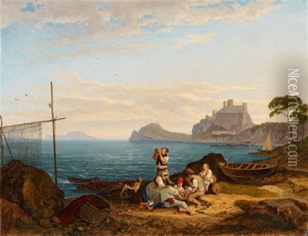 View On Baiae In The Gulf Of Naples Oil Painting - Ludwig (Adrian) Richter