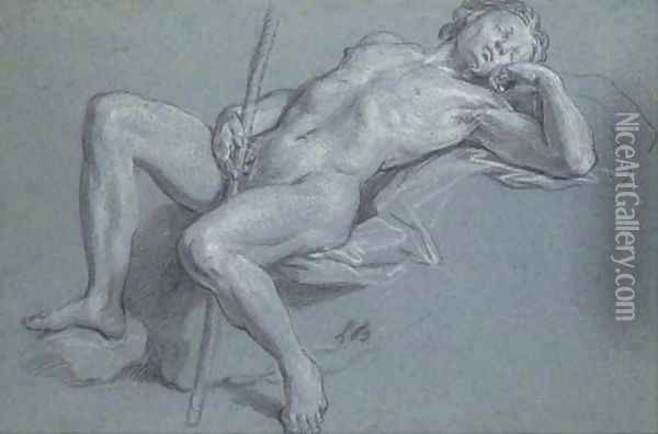 A reclining nude holding a staff Oil Painting - Louis the Younger Boullogne