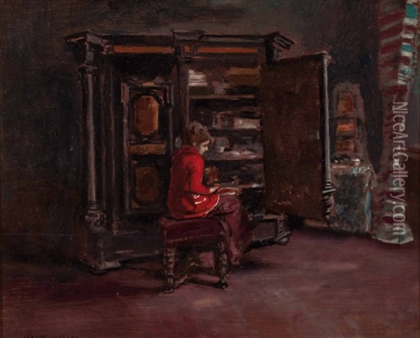Dame Vor Dem Barockschrank Oil Painting - Albert von Keller