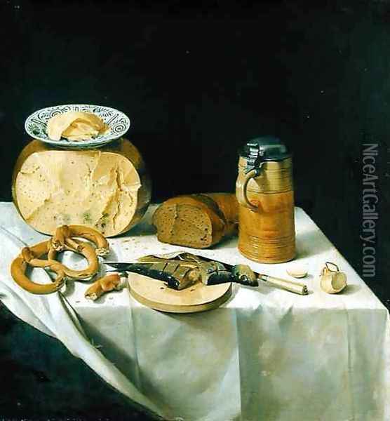 Breakfast Still Life Oil Painting - Johann Georg (also Hintz, Hainz, Heintz) Hinz