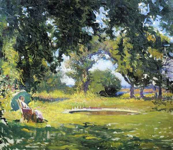 Seated Woman by a Pond Oil Painting - Edmund Charles Tarbell
