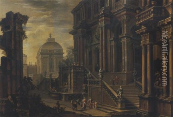 Ricevimento A Palazzo Oil Painting - Giovanni Paolo Panini