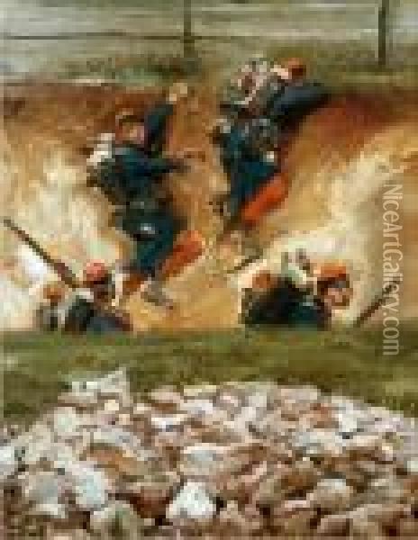 Guerre De 1870 < Bataille De Champigny > Oil Painting - Jean Baptiste Edouard Detaille