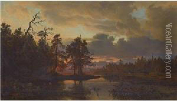 A Finnish Landscape Oil Painting - Hjalmar (Magnus) Munsterhjelm