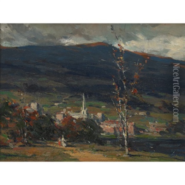 View Of A Village Oil Painting - Farquhar McGillivray Strachen Knowles
