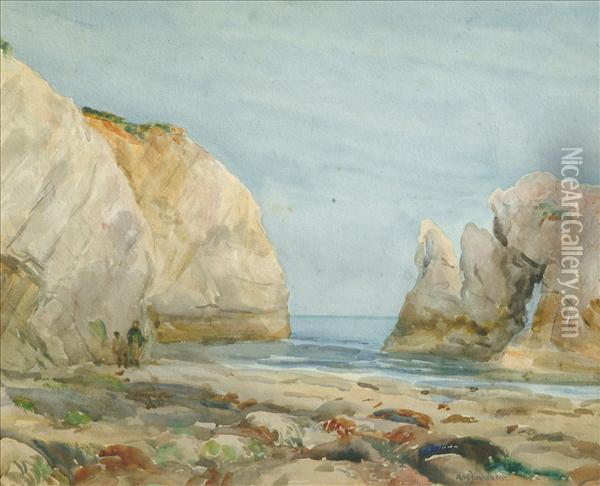 A Rocky Covewith Figures Oil Painting - Albert Moulton Foweraker