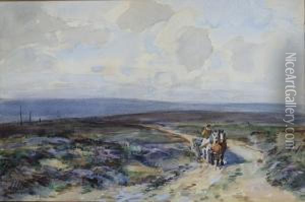Horse And Cart On A Moorland Track, Probably The North Yorkshire Moors Oil Painting - John Atkinson