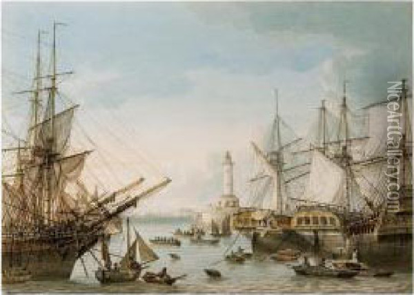 Shipping In Ramsgate Harbour Oil Painting - Samuel Atkins