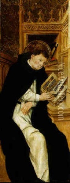 An Augustine Monk Reading An Anthiphonary Oil Painting - Pablo Vergos