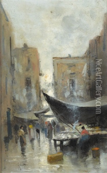 Strada Di Porto Oil Painting - Oscar Ricciardi