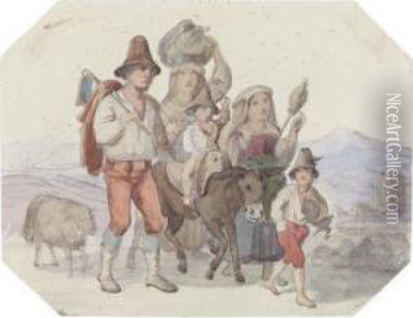 Italienische Bauernfamilie Auf Der Wanderschaft Oil Painting - Heinrich Wilhelmi