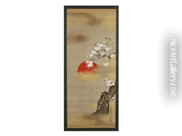Sun And Cherry-blossom Oil Painting - Tosa Mitsuzane