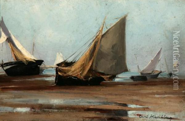 Beached Sail Boats Oil Painting - Carl Hirschberg