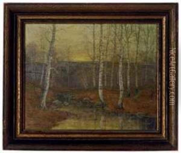 Beech Trees In A Late Autumn Landscape Oil Painting - George Howell Gay