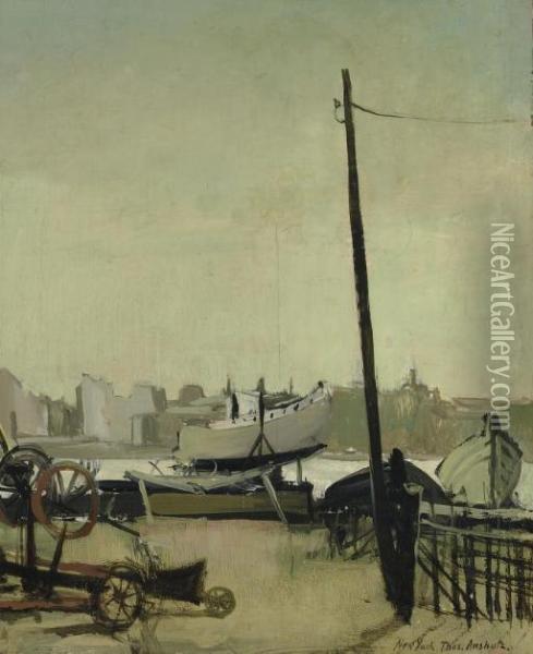 New York Waterfront Oil Painting - Thomas Pollock Anschutz