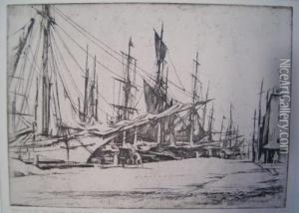 Whaling Ships, New Bedford Oil Painting - Earl Horter