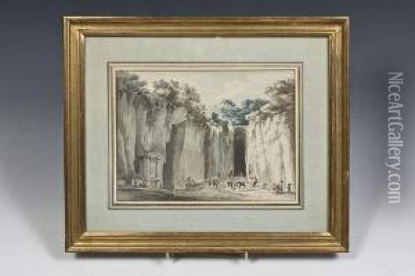 Vue De L'entree De La Grotte Du Pausilippe Oil Painting - Claude Louis Chatelet