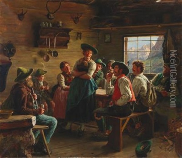 A Good Tale Oil Painting - Emil Rau