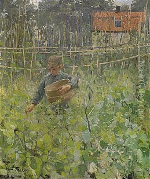 Pojke Med Korg Oil Painting - Gerda Roosval-Kallstenius