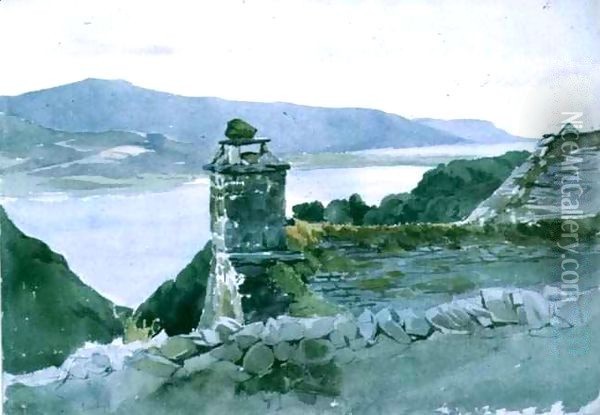 A hilly bay, seen from a wall over a roof Oil Painting - John Absolon
