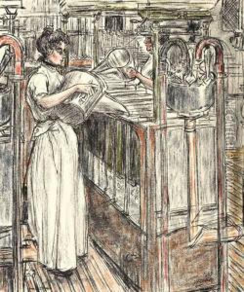 Vrouwen In De Kaarsenfabriek Te Gouda Oil Painting - Jan Toorop