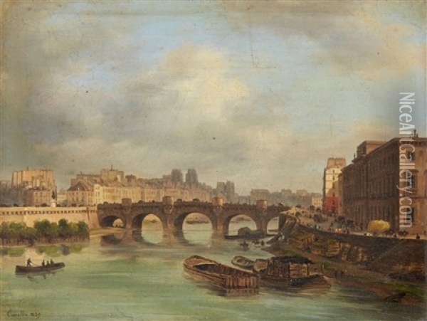 A View Of The Pont-neuf In Paris Oil Painting - Giuseppe Canella I