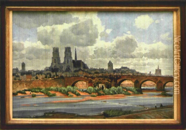 Ansicht Von Orleans Mit Blick Uber Die Loire Auf Saint Croix Oil Painting - Reinhold Koch-Leuthen