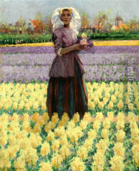 Woman In A Field Of Hyacinths Oil Painting - George Hitchcock
